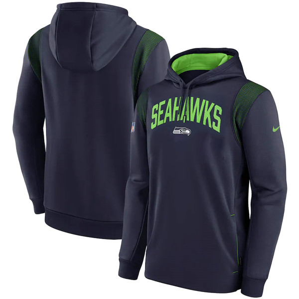 Men's Seattle Seahawks College Navy Sideline Stack Performance Pullover Hoodie 001